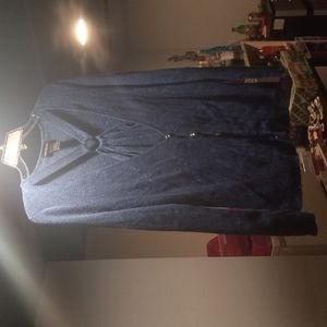 Lane Bryant size 14/16 rib knit shimmery blue cut out top and jewel buttons